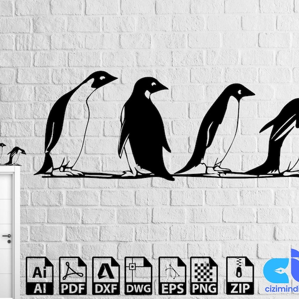 Penguin SVG, Eps, Dxf and Png. Vector files ideal for cutting Laser Cut Dxf Files Design Wall Decor Door Top Svg