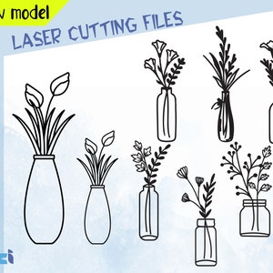 花のウォールアート SVG ファイル バンドル、花の SVG ファイル、花のカット ファイル、花瓶、花束 SVG、花瓶のカット ファイル、花のクリップアート、