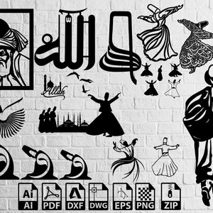 islamic Dizayn Hz Mevlana Masnavi Religious Adem Sema islamic decor painting for laser cutting and printing