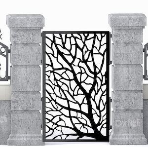 Door Panel Garden tree room divider leaf garden gate Fence Wrought Iron Drawing Door Panel Dxf Svg #2559