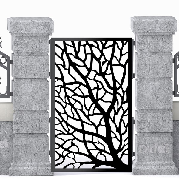 Porte panneau jardin arbre chambre diviseur feuille porte de jardin clôture en fer forgé dessin porte panneau Dxf Svg #2559