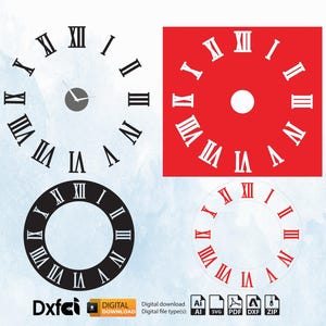 Zegar ścienny z cyframi rzymskimi, pliki wycinane laserowo: SVG, DXF, CNC (pobieranie cyfrowe)