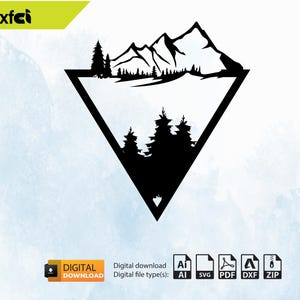 Mountain Design SVG DXF Files | Laser Cut Silhouette Template for CNC, Cricut, Glowforge, Router | Digital Download
