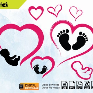 Baby Shower SVG: Heart, Feet, Footprints - Instant Download
