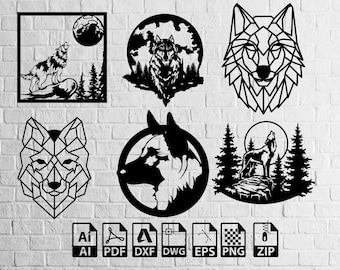 Wolf SVG-paket: Laserskurna filer, Wolf Art (digital nedladdning)