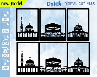 Islamic Laser Cut Files: Masjid Nabawi, Kaaba, Mecca Decor (SVG, DXF)