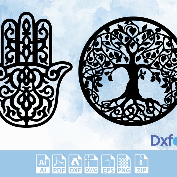 Hamsa, tree of life STree Metal Wall Decor Art Dxf Svg Hamsa Wall Hangings Metal, Blessing ornament, Authentic ,orientalist  Hand Of Fatima,