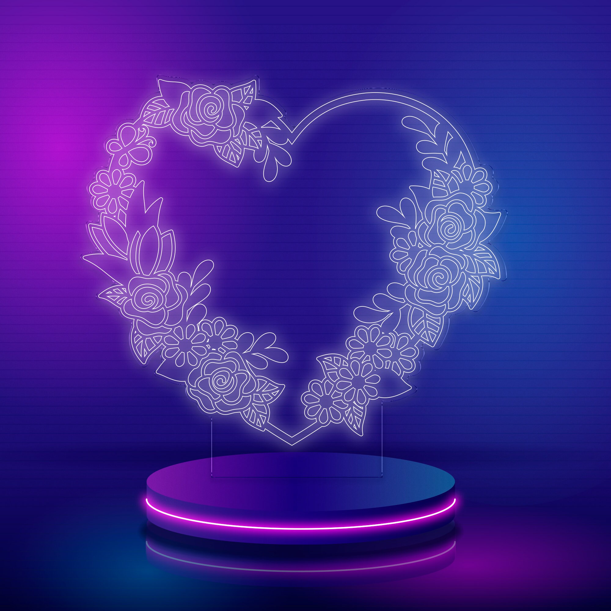 Floral Heart LED Lamp SVG: 3D Night Light Vector Files - Etsy