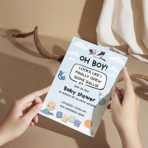 Convite engraçado para chá de bebê para mãe – Modelo editável para chá de bebê – Convite para impressão para menino – Download instantâneo – Modelo Canva