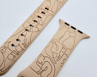 Cat Lover  APPLE Watch Band | Engraved Silicone iWatch Strap 38 40 41 42 44 45 46 49mm, Personalized Gift