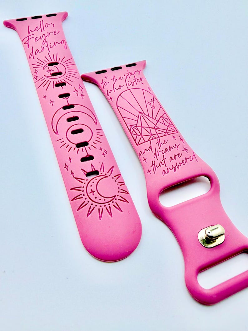 Hello Feyre Darling | APPLE Watch Band | ACOTAR Inspired, Engraved Silicone iWatch Strap 38 40 41 42 44 45 46 49mm, Bookish Gift image 2