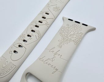 Obstetrics Nurse | APPLE Watch Band | Healthcare, Engraved Silicone iWatch Strap 38 40 41 42 44 45 46 49mm, NICU Midwife Doula Gift