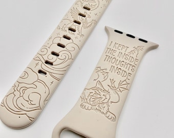 Quest Squad | APPLE Watch Band | Fourth Wing Inspired Onyx Storm, Engraved Silicone iWatch Strap 38 40 41 42 44 45 46 49mm, Bookish Gift