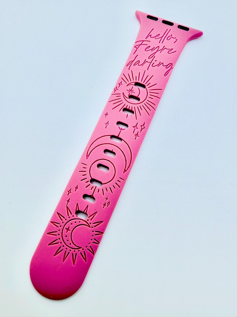 Hello Feyre Darling | APPLE Watch Band | ACOTAR Inspired, Engraved Silicone iWatch Strap 38 40 41 42 44 45 46 49mm, Bookish Gift image 3