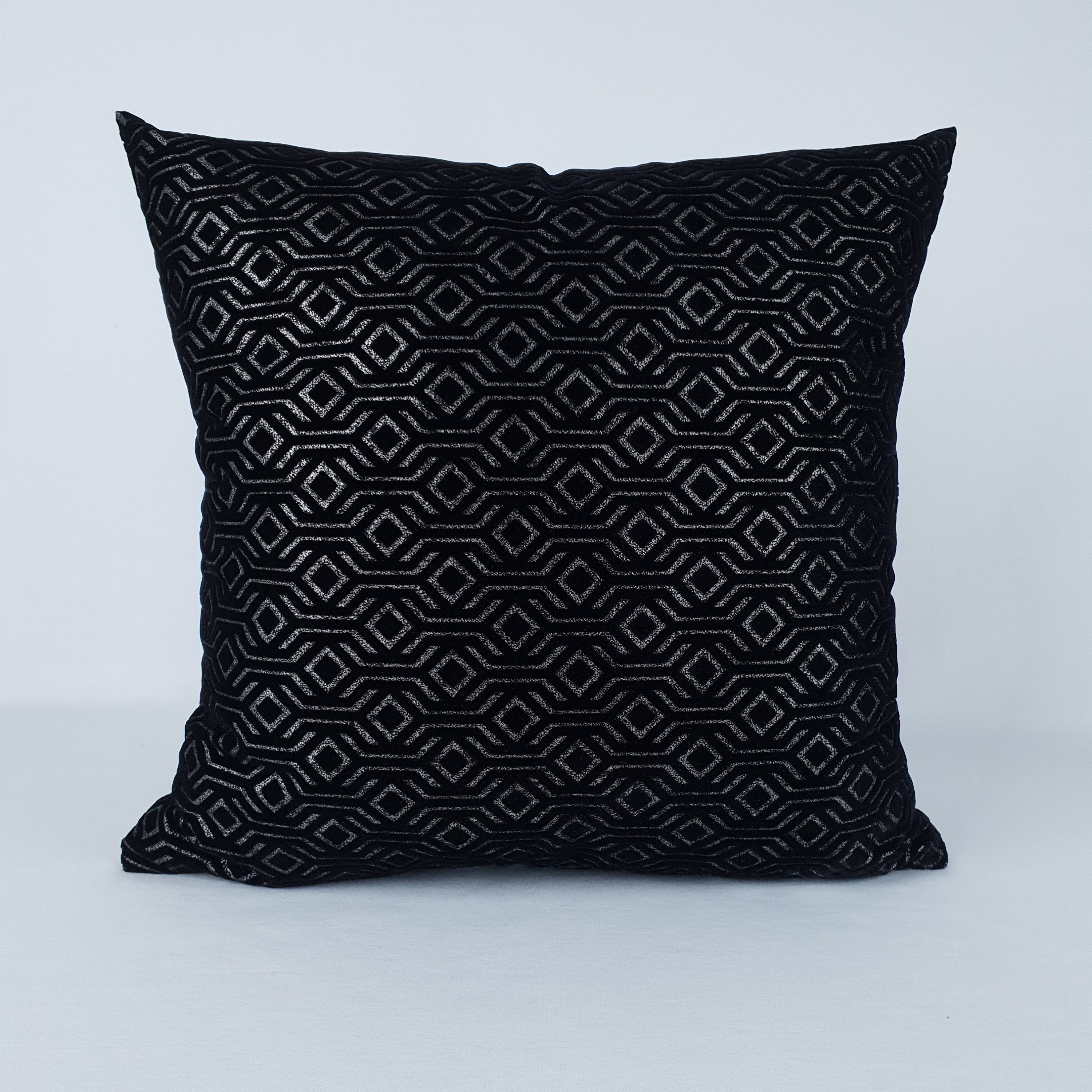 Black Silver Geometric Throw Pillow Cover Black Velvet Etsy UK