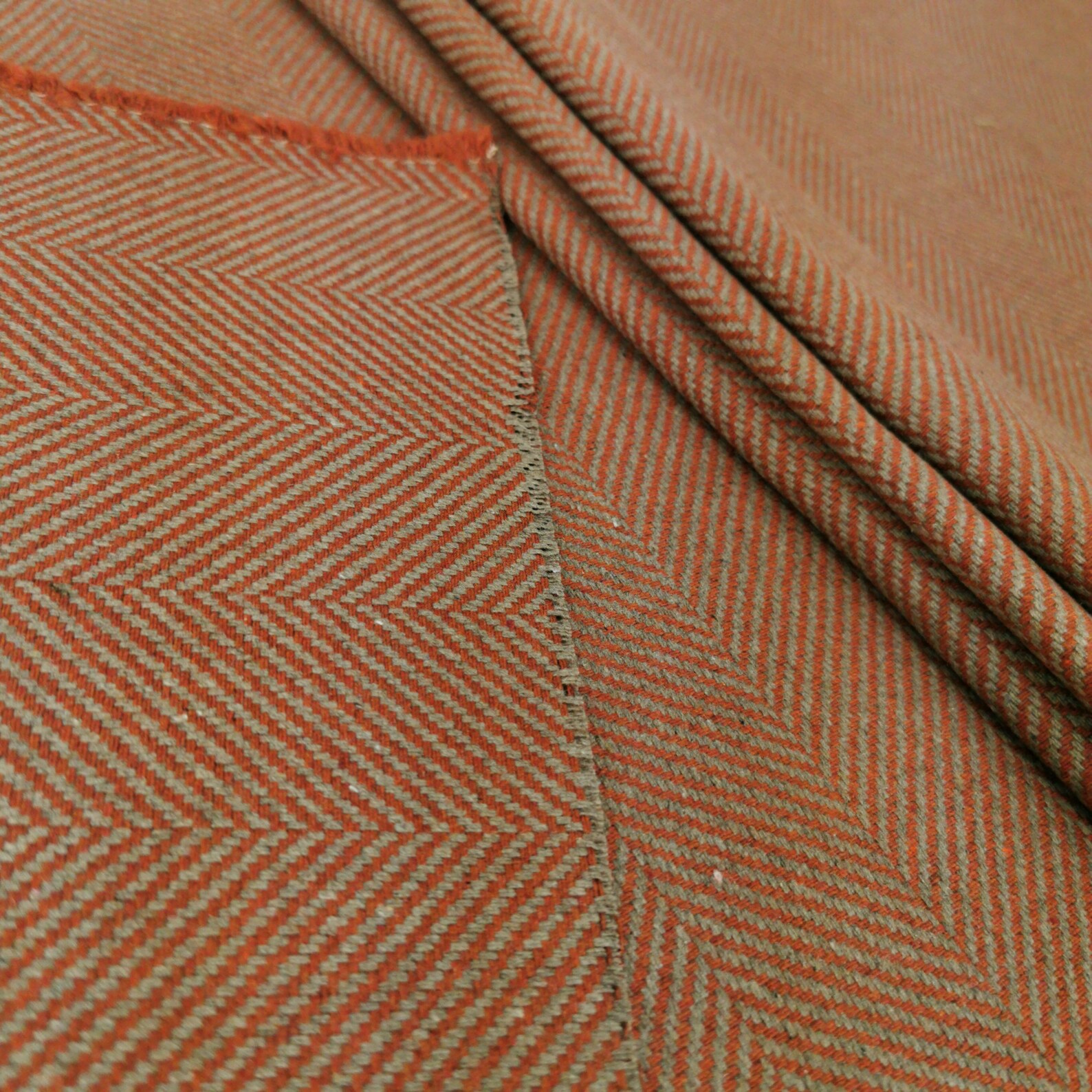 Herringbone Pattern Salmon Grey Wooly Fabric Vintage Pattern Etsy