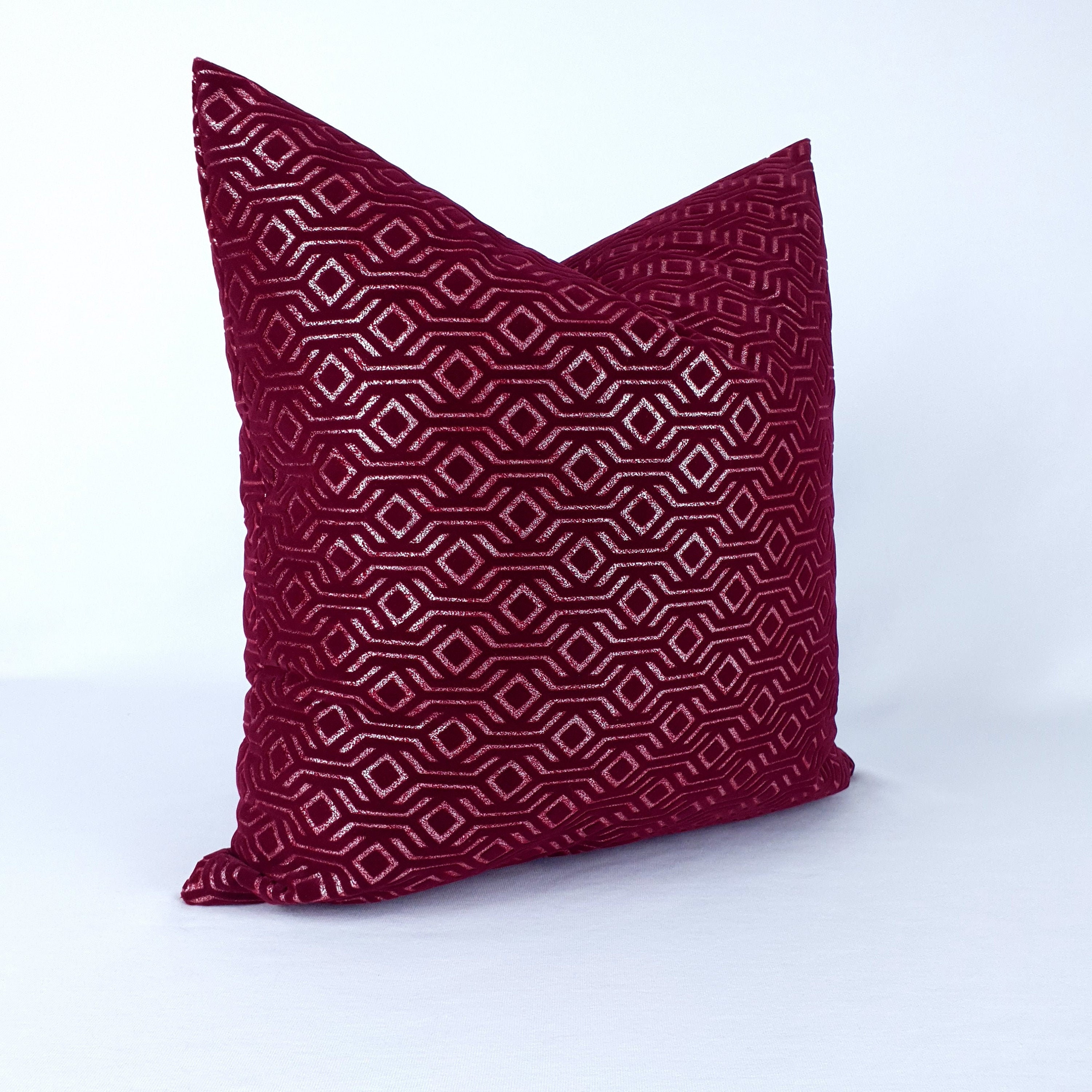 Crimson Throw Pillow Cover Burgundy Flock Velvet Pillow Red Etsy