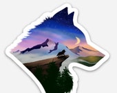 Wolf Sticker, Galaxy Sticker, Animal Sticker, Laptop Stickers