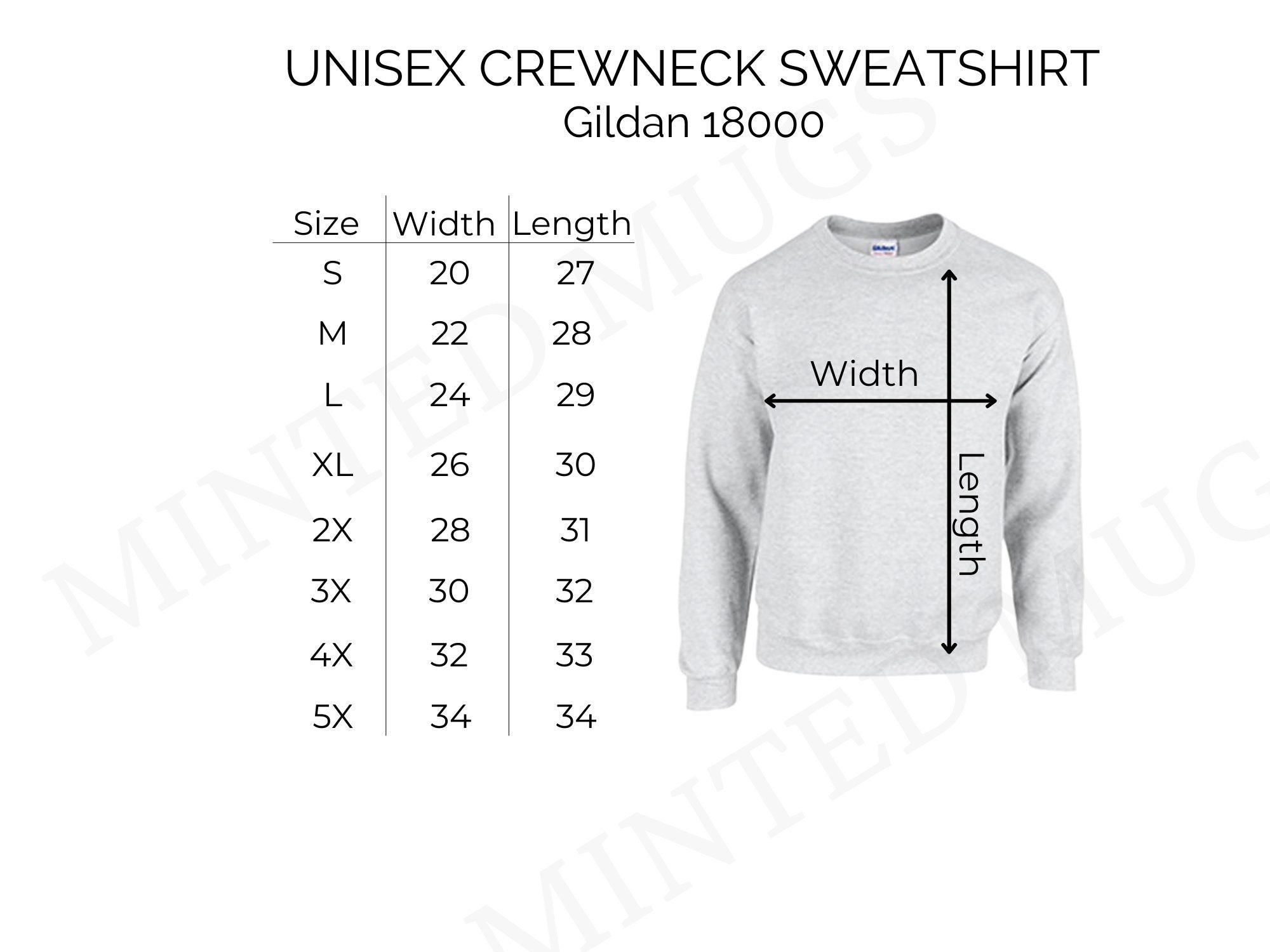 Gildan Heavy Blend Crewneck Size Chart