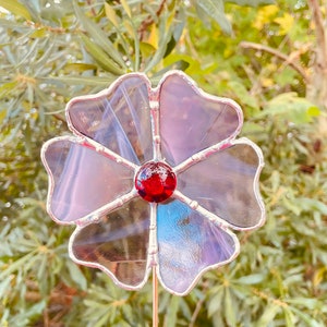 Stained Glass Flower on metal rod for garden or plant