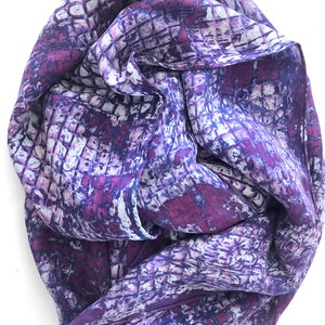 Vibrant Hand-dyed Silk Habotai Scarf - Purple Lilac Motif 13 x 68&quot; Gift for Mom, Hand-Painted Apparel, Silk Wrap One-of-a-Kind Collacloth