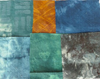 6 Hand-Dyed Resist Linen Test Fabrics, 8x8" Heavy Rustic Linen, Base Fabric, Multi-Colors, Collage Material, Craft Fabric, One-of-a-Kind