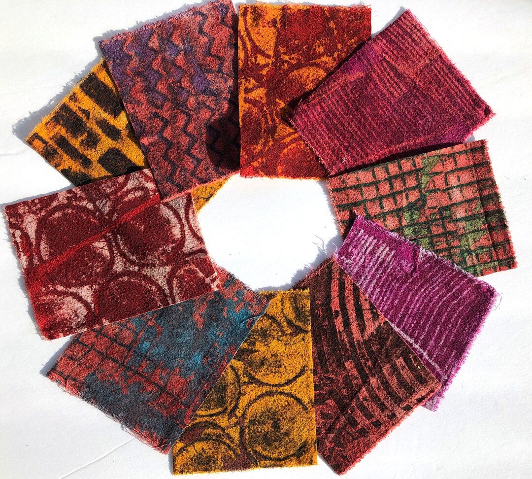Sample Testing Fabrics 10 Hand-printed Silk Noil Test Fabrics 4x5.5 Warm Geometrics, Collage ...