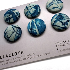 Hand-printed Silk Charmeuse Button Sets in Teal, 28mm 38mm, Collacloth