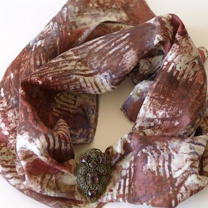 Hand-dyed Silk Habotai Scarf in a Rust, Brown, Lilac Medley 8 x 50 inches. Gift for Mom, Hand-Painted Apparel, Silk Wrap, One-of-a-Kind
