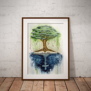 Rooted | Original Christian Artwork Jesus Painting Giclee Print | Katie DeCosa Studio | Fruit of the Spirit Bible Tree of Life Wall Art