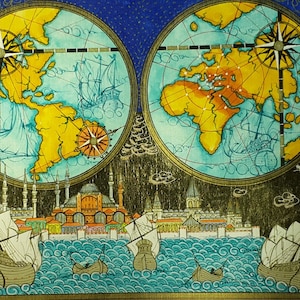 Ottoman Empire Miniature Painting: Hand-Painted Constantinople Art with Gold Leaf