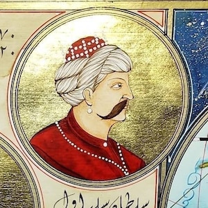 Ottoman Turkish Miniature Painting: 3 Sultans, Gold Leaf, Handmade Home Decor