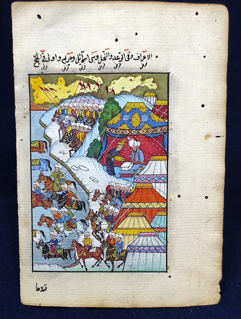 Original Ottoman Turkish Miniature Painting Art,Miniature Painting on Antique Paper,Sultan and Campaign,Hand Painted,Home Deco,Wall Decor.