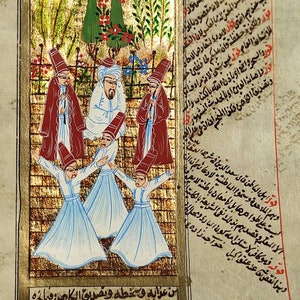 Original Ottoman Turkish Miniature Painting Art,Dervish,Miniature Painting on Old Paper,Whirling Dervish,Hand Painted,Home Deco,Old,.