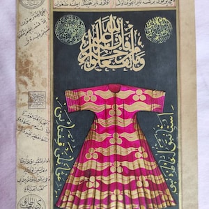 Ottoman Sultan Caftan Miniature Painting: Turkish Gold Leaf Art