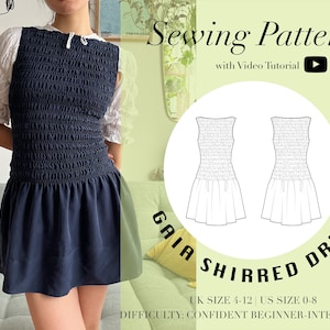 Gaia Shirred Dress (Woven) | Size UK4-12 US0-8 | PDF SEWING PATTERN