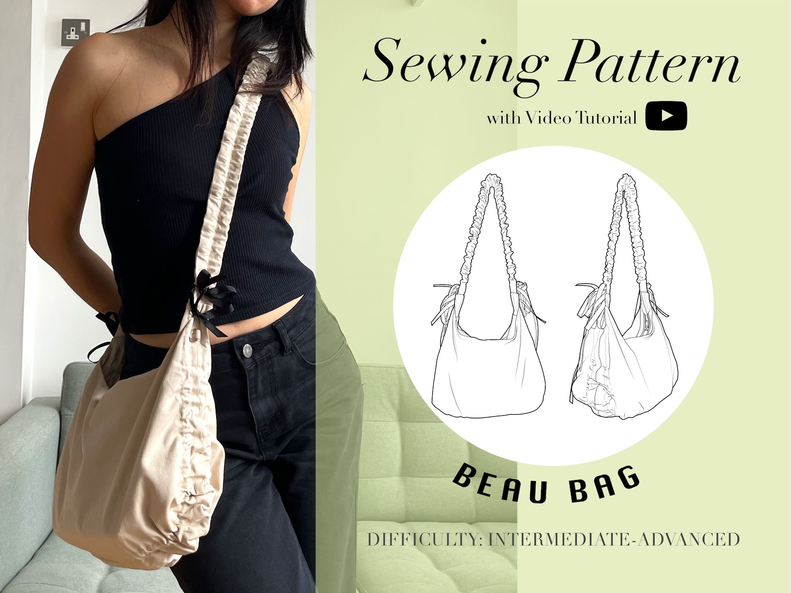 BEAU Ruched Adjustable Tie Bag Bag PDF Sewing Pattern (video Tutorial ...