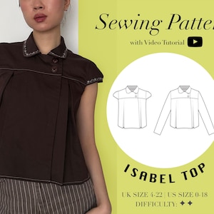 ISABEL kapmouw kraag top pdf naaipatroon | Maat UK4-24 US0-20 (videotutorial)