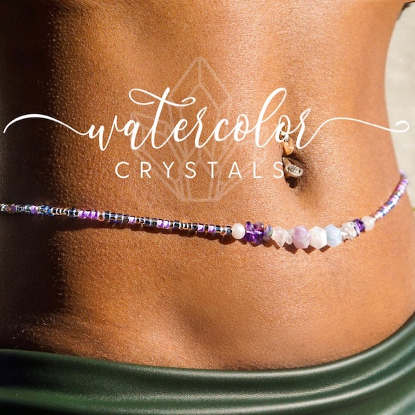 Rose Quartz, Amethyst, Aquamarine “I Am SPECIAL” Waist Beads, Beauty, Gift, tie on or elastic, weight loss beads