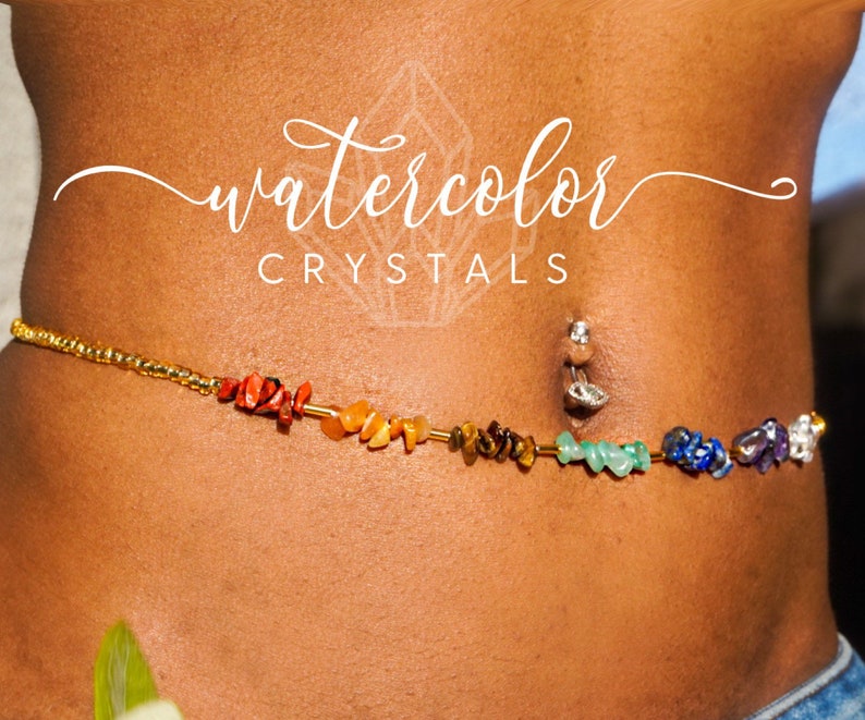 Custom Waist Beads traditional Chakra \u201cI Am WORTHY\u201d Waist Beads tie on or screw closure weight loss beads multicolored elastic