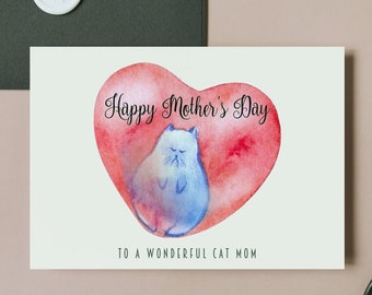 Cat Mom Mother's Day Card, Printable Pet Mom Greeting Card, Digital Download to Print at Home