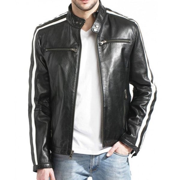 RE 3 Leon Biker Motorcycle Real Cowhide Leather Jacket