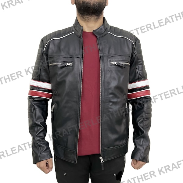 Men's Cafe Racer Motorcycle Moto Biker Real Leather Jacket