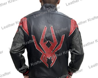 Miles Spidy 2020 Anzug Spiderverse Biker Bomber Echtlederjacke