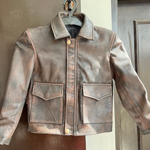 Kids I-J Harrison Ford Toddler Distressed Brown Coat Real Leather Jacket