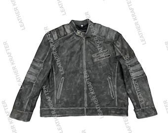 Men's Moto Racer Distressed Classic Motorcycle Biker Real Leather Jacket