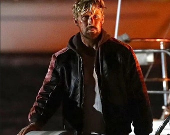 Ryan Gosling The Fall Guy Miami Vice Stunt Team Bomber Real Leather Jacket