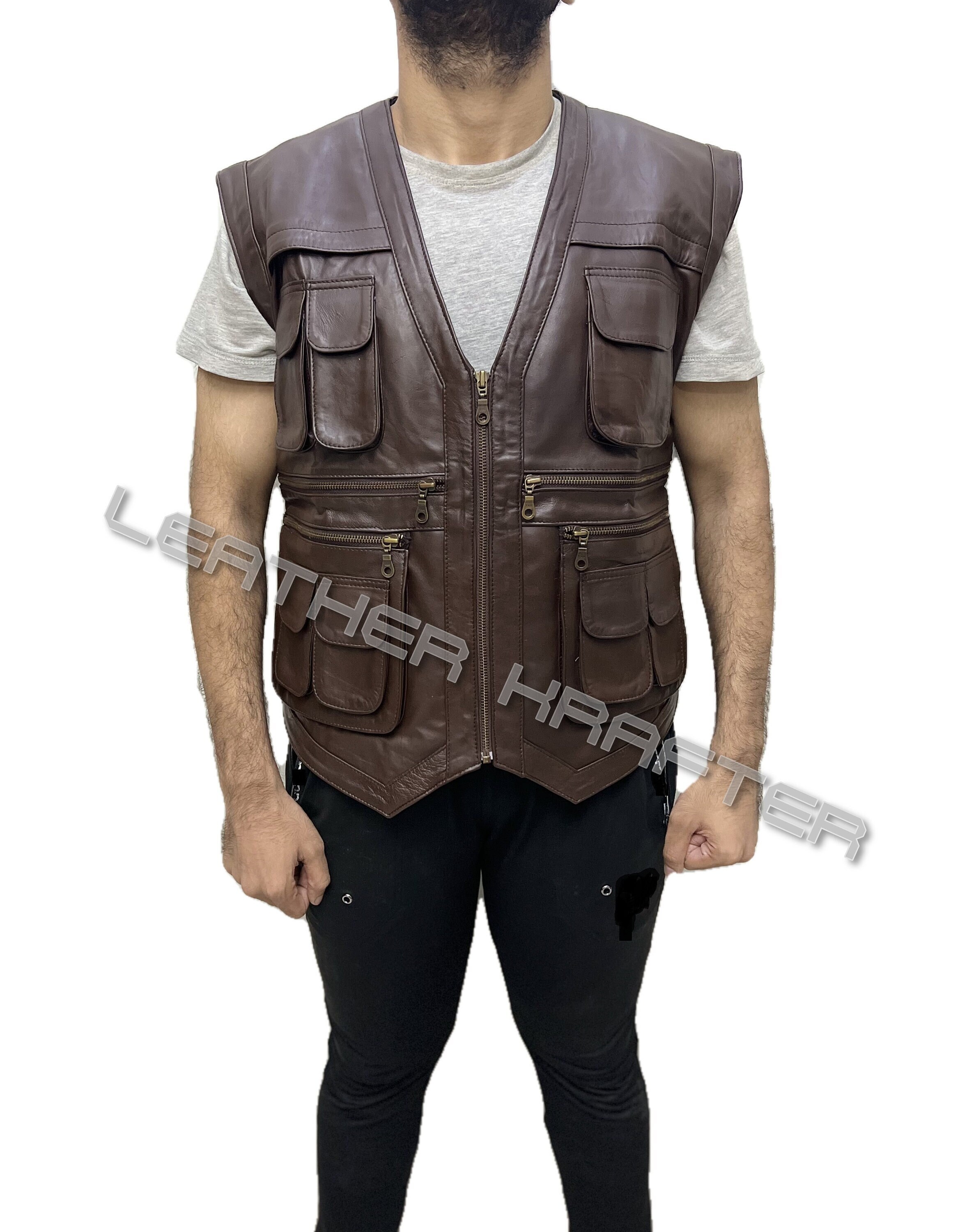 Men Leather Down Vest