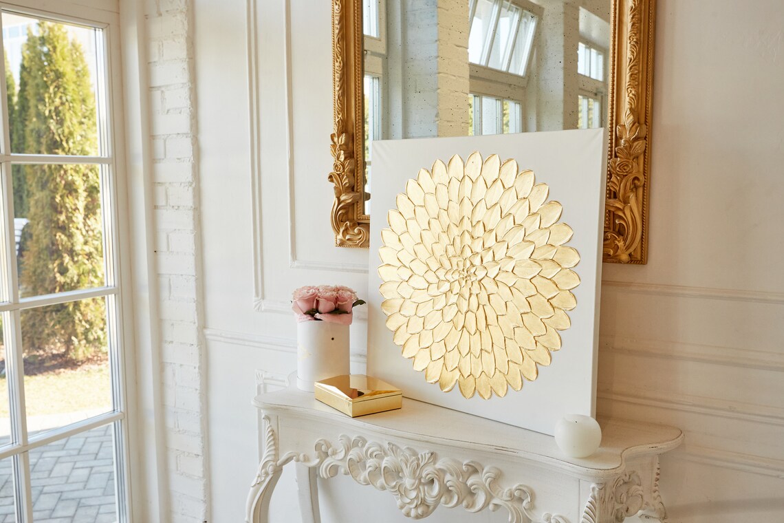 Modern White Gold Abstract Wall Art Gold Leaf Texture Fine Art Etsy