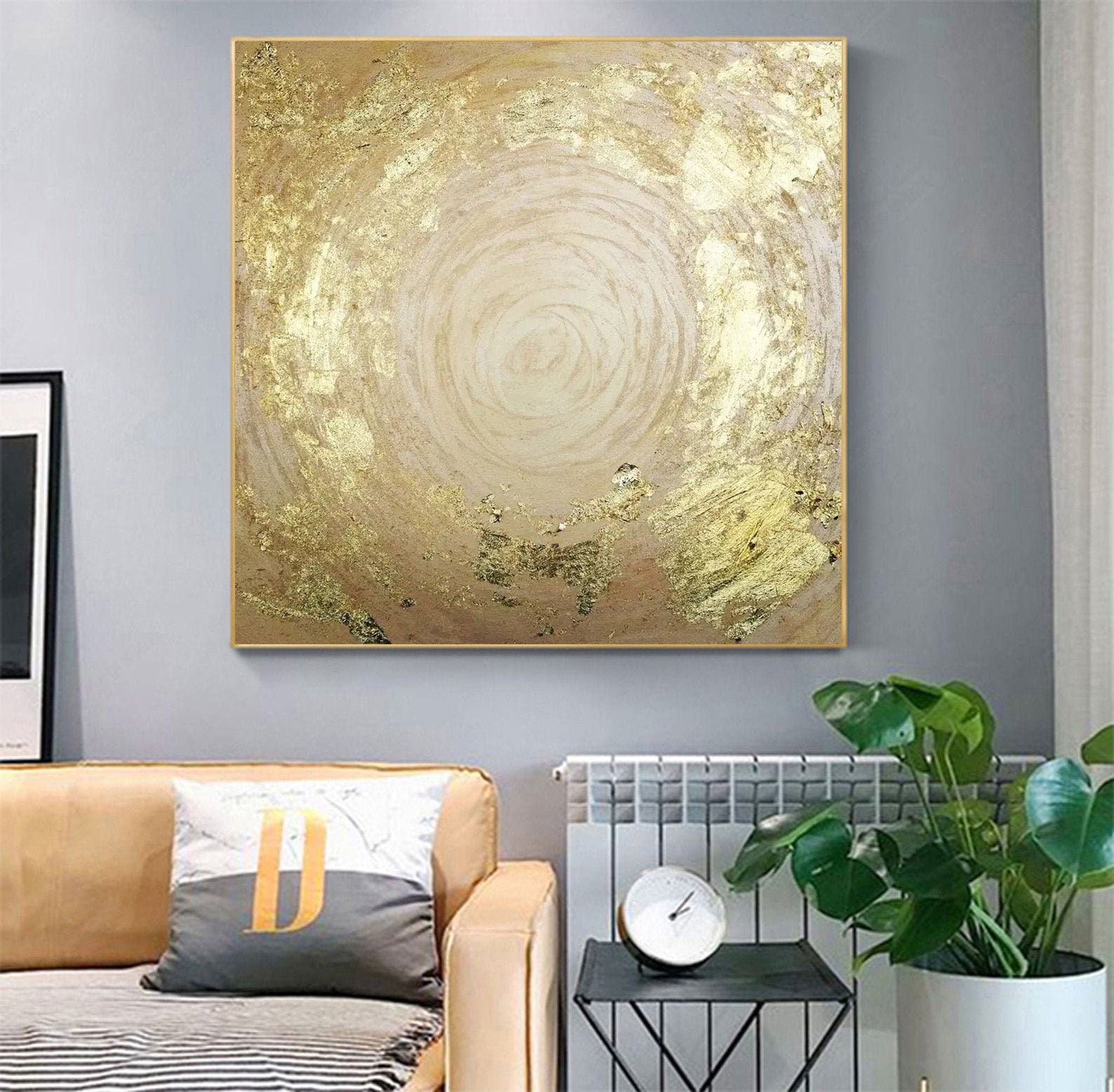 Gold Leaf Abstract Wall Art Gold Leaf Painting on Canvas Etsy